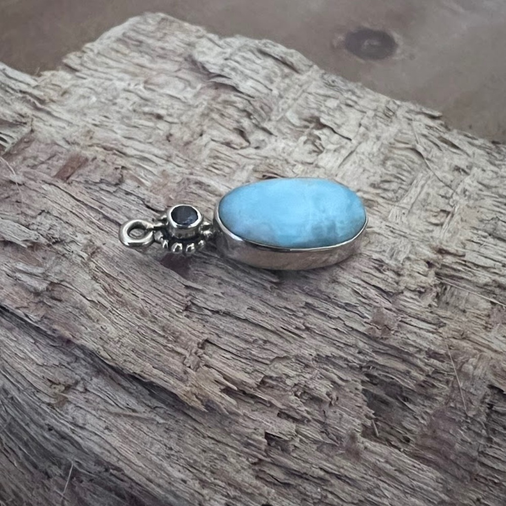 Larimar Stone Sterling Silver Stamped 925 Mount Pendant Host Pick - Picture 3 of 8